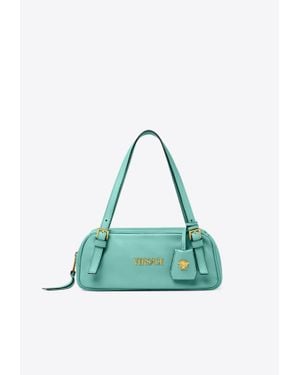 Versace Logo Tag Leather Shoulder Bag - Green