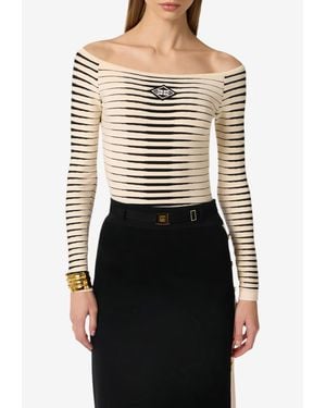 Elisabetta Franchi Jacquard Zebra Knit Bodysuit - Black