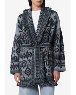 Alanui Time To Shine Fringed Jacquard Belted Cardigan - Grey