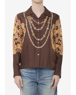 Versace Printed Silk Twill Shirt - Brown