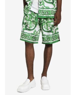 Dolce & Gabbana Majolica Print Silk Shorts - Green