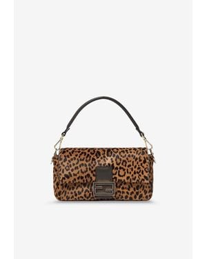 Fendi Medium Baguette Leopard Print Shoulder Bag - Brown