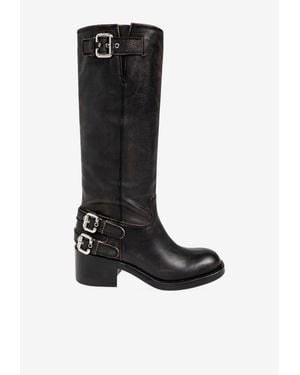 Chloé Dakota 60 Aged Leather Mid-Calf Boots - Black