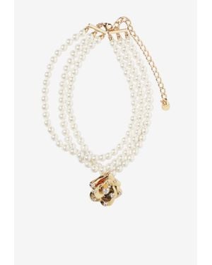 Self-Portrait Flower Choker With Rhinestones - White