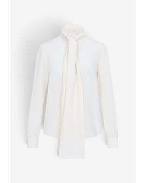 Saint Laurent Crepe De Chine Long-Sleeved Blouse With Scarf - White