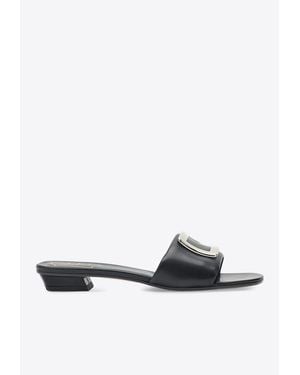 Roger Vivier Square Buckle Leather Flat Sandals - White