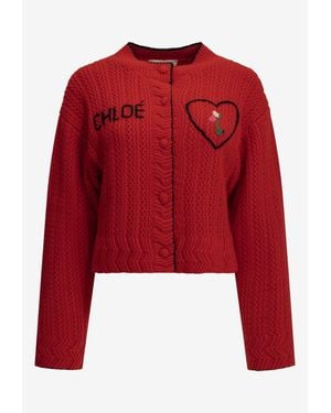 Chloé Heart Wool Cardigan - Red