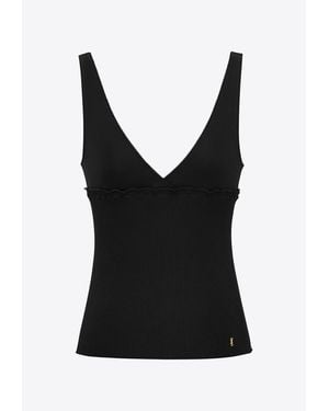 Saint Laurent Cassandre V-Neck Silk Tank Top - Black