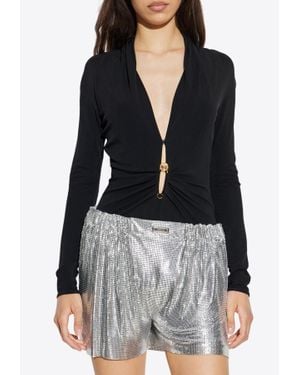 Versace Safety Pin Draped Fitted Bodysuit - Black