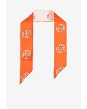 Tory Burch T Monogram Silk Ribbon Tie - Orange