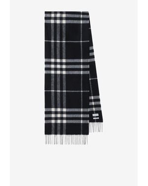 Burberry Cashmere Check Fringed Scarf - Black