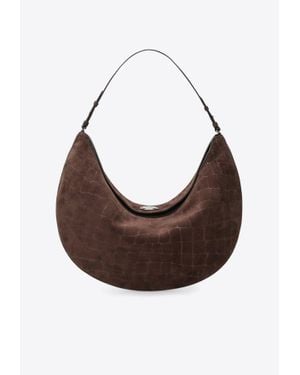 Jacquemus Large Ovalo Croc-Embossed Suede Hobo Bag - Brown
