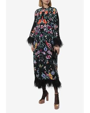 Valentino Feather-Trimmed Kaftan Dress - Black
