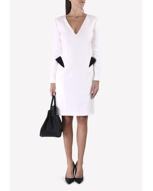 Mugler V-Neck Cuff Sheath Dress - White
