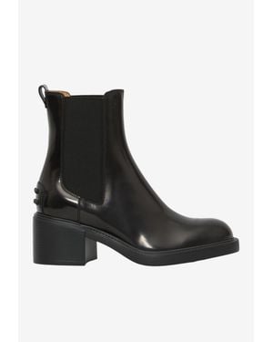 Tod's 55 Brushed Calf Leather Ankle Boots - Black