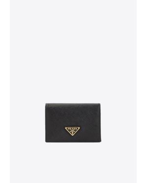 Prada Triangle Logo Saffiano Leather Wallet - White