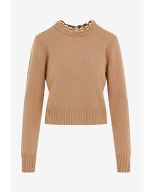Rabanne Ribbed Knit Wool Cashmere Sweater - White