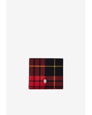McQueen Skull Tartan Check Wallet - Red