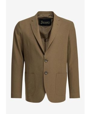 Herno Single-Breasted Linen Blazer - Green