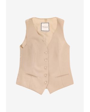 Tagliatore V-Neck Wool Vest - Natural