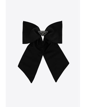 Prada Triangle Logo Maxi Bow Hair Clip - Black