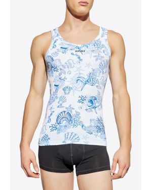 Versace Coral Theatre Print Sleeveless Undershirt - Blue