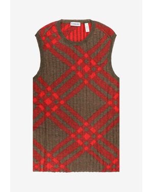 Burberry Wool And Mohair Checked Sweater - Red