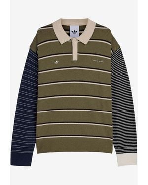 adidas X Song For The Mute Long-Sleeved Stripe Polo T-Shirt - Green