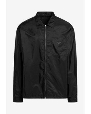 Prada Zip-Up Overshirt With Triangle-Logo - Black