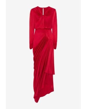 Valentino V-Neck Draped Maxi Dress - Red