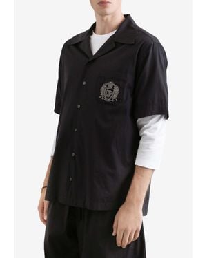 Dolce & Gabbana Hawaii Shirt With Embroidered-Logo - Black