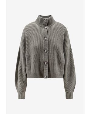 Brunello Cucinelli High-Neck Cashmere Cardigan - Gray