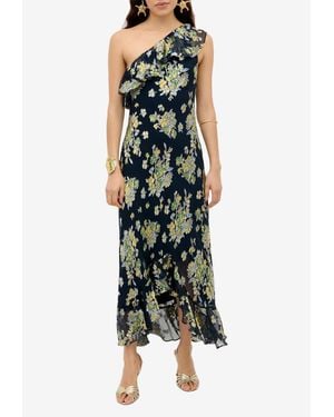 RIXO London Leon One-Shoulder Floral Midi Dress - Green