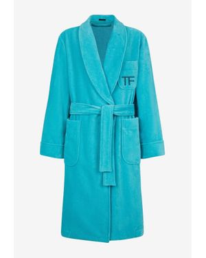 Tom Ford Logo Long-Sleeved Robe - Blue