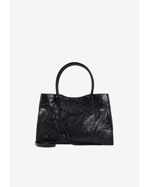 Balenciaga Small Le City Crinkled Nappa Tote Bag - Black