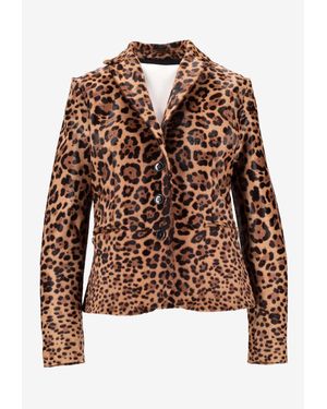 LA ROSE Single-Breasted Leopard Print Blazer - Brown