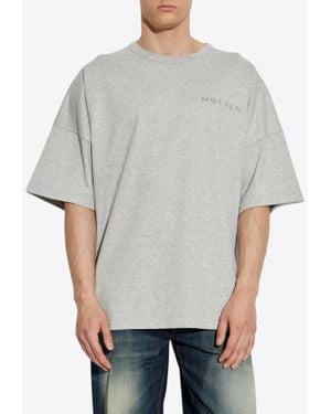 McQueen Crewneck T-Shirt With Printed-Logo - Gray