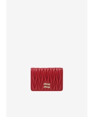 Miu Miu Matelassé Leather Logo Cardholder - Red