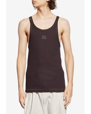 Dolce & Gabbana Embroidered Dg Logo Ribbed Tank Top - Purple