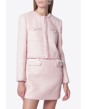 Self-Portrait Collarless Bouclé Jacket - Pink