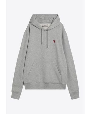 Ami Paris Ami De Coeur Drawstring Hoodie - Grey