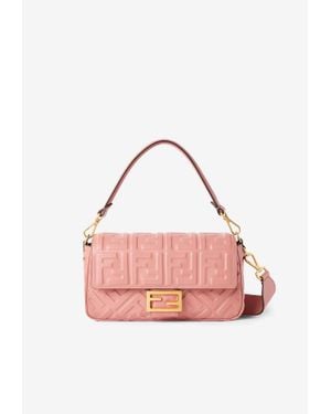 Fendi Mykonos Baguette Embossed Leather Shoulder Bag - Pink