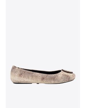 Tory Burch Minnie Travel Python Print Leather Ballet Flats - White