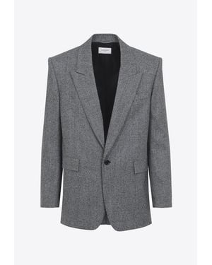 Saint Laurent Prince Of Wales Single-Breasted Wool Blazer - Gray