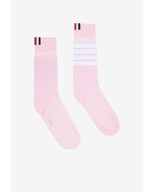 Thom Browne 4-Bar Stripes Ribbed Mid-Calf Socks - Pink