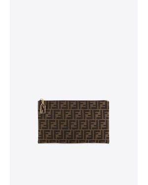 Fendi Medium Ff Jacquard Zip Pouch - Brown