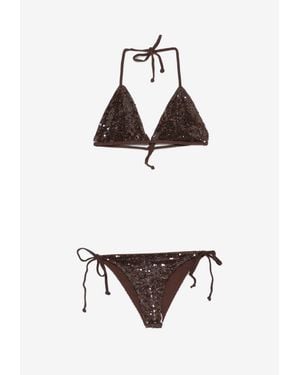 P.A.R.O.S.H. Halterneck Sequined Bikini - White