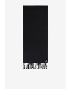 Prada Triangle Logo Fringed Silk-Cashmere Scarf - Black