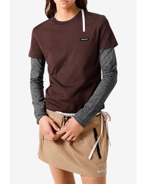 Miu Miu Long-Sleeved Layered T-Shirt - Brown