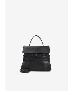 Moschino Belted Suede Leather Top Handle Bag - Black
